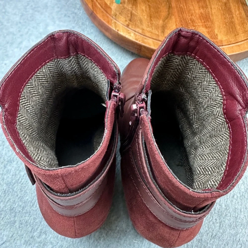 Aetrex Rebecca AH409W Burgundy Leather Suede Ankle Boots Arch Support US 8.5